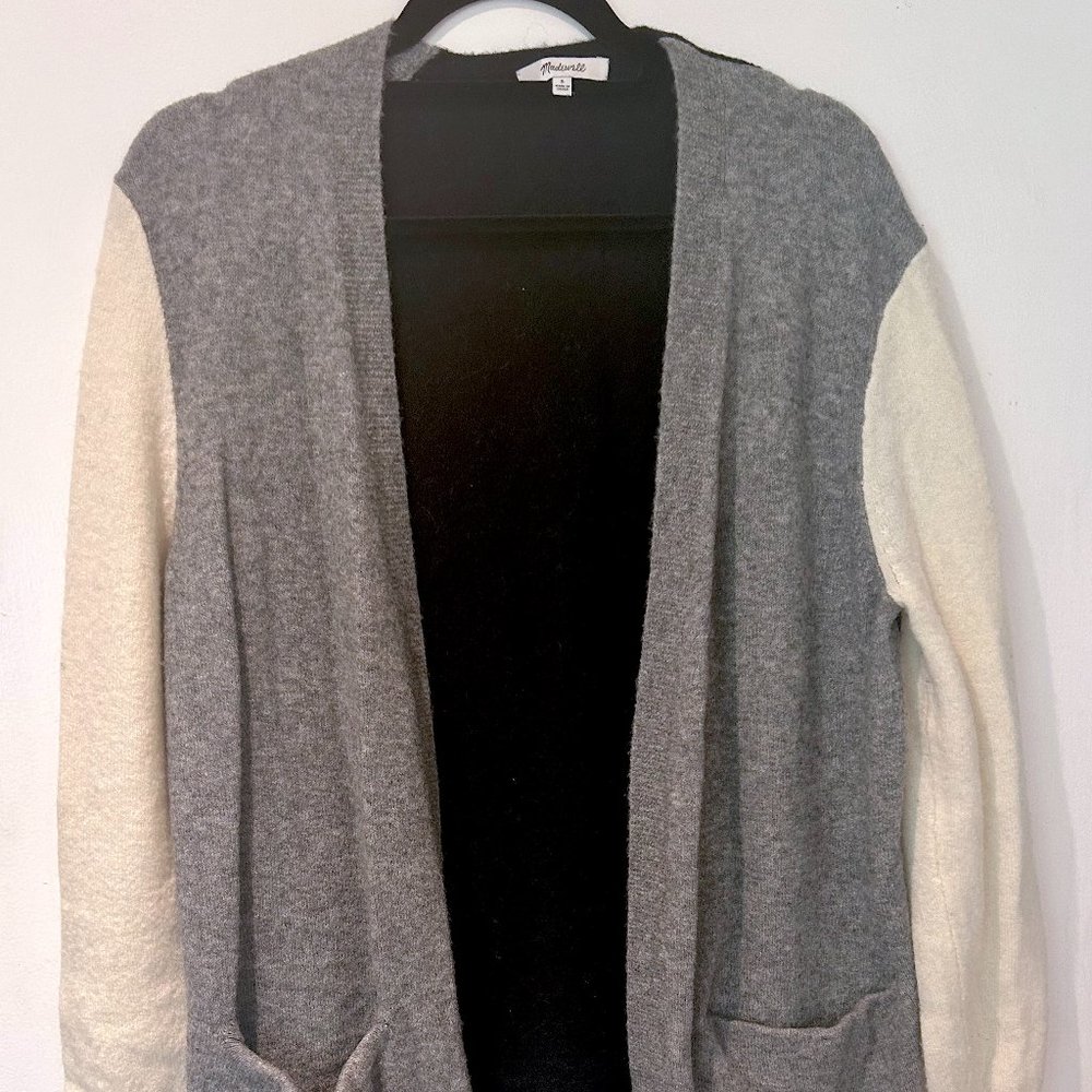 Madewell Color-Block Black, Cream, and Gray Kent Cardigan